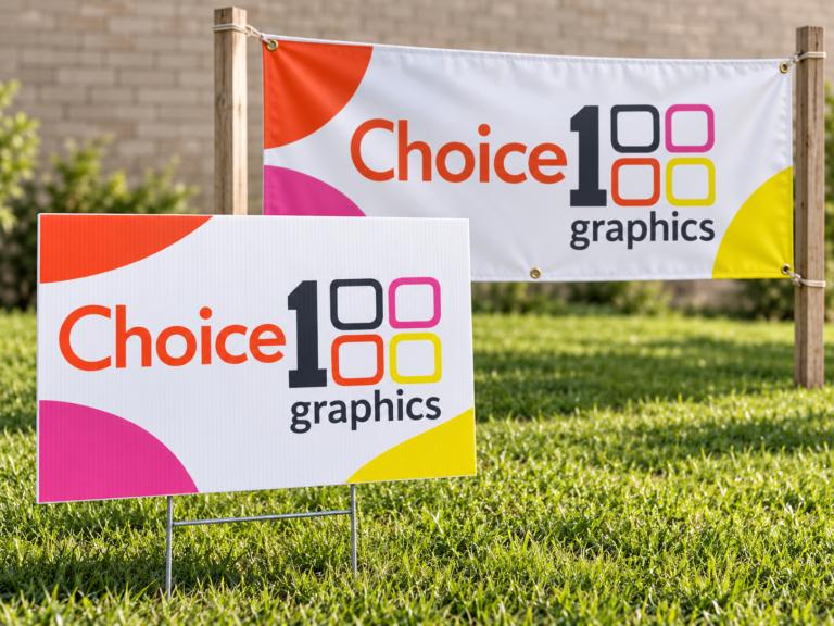 Custom printed yard sign and vinyl banner with grommets