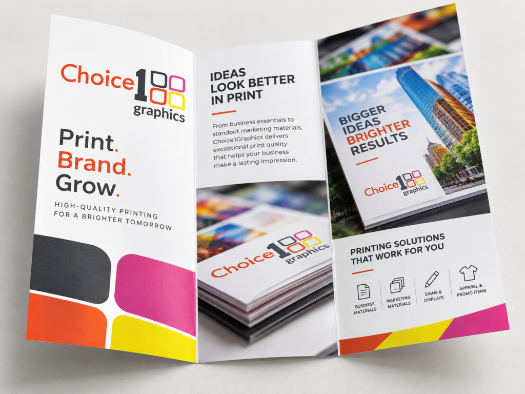 Open tri-fold printed brochure