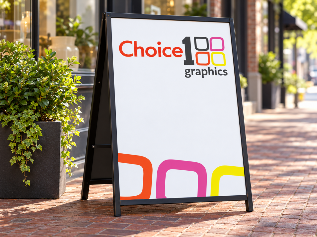 A-frame sidewalk sign with a printed insert panel
