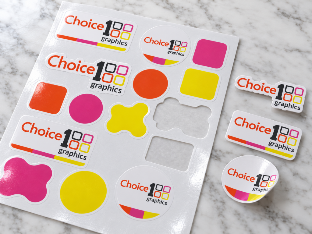 Sheet of glossy die-cut stickers