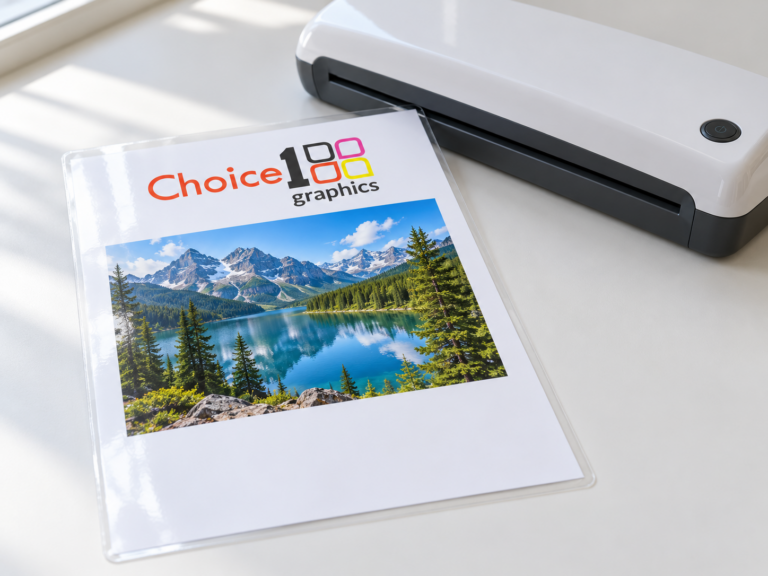 Laminated document next to a pouch laminator